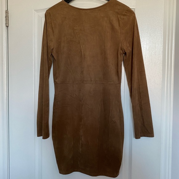 Brown Long Sleeve Mini Dress - Picture 2 of 3